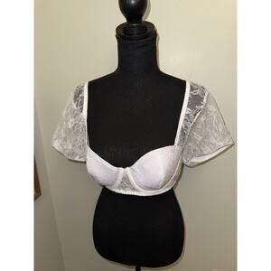 Fantasy Lingerie Women’s White Lace Sleeve Bra Sexy Size L/XL